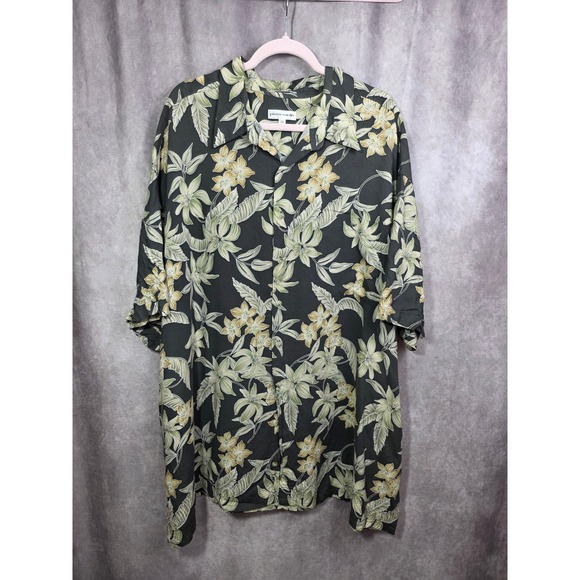 Pierre Cardin Other - Pierre Cardin Mens 3X Tropical Floral Rayon Button Down Shirt Black Sage Green